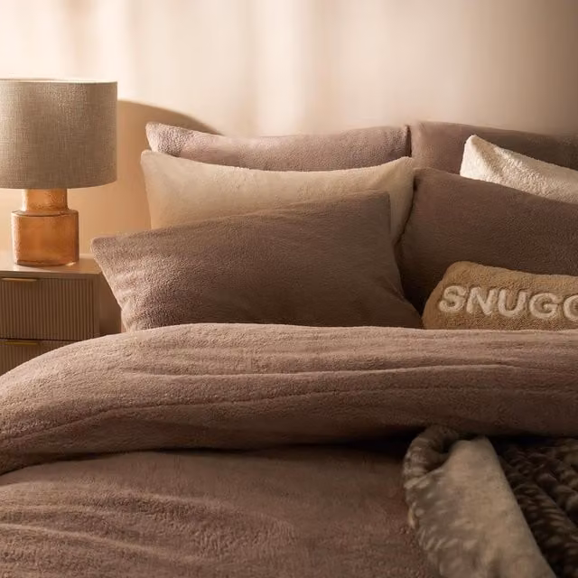 OHS Teddy Fleece Duvet Cover and Pillowcase Set in Beige
