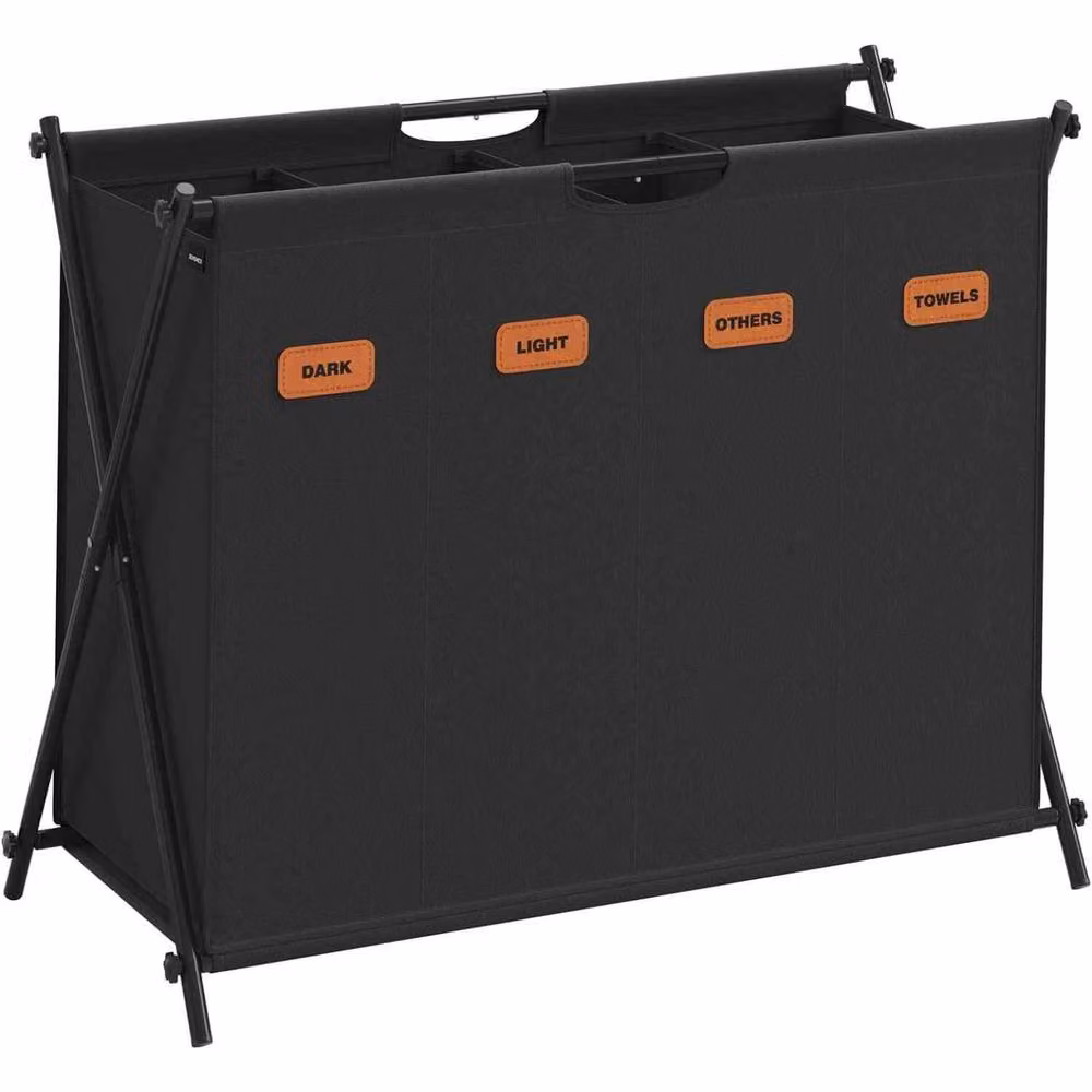 The Bazaarist 4 Compartment Foldable X Frame Laundry Hamper with Handles, Jet Black – 2