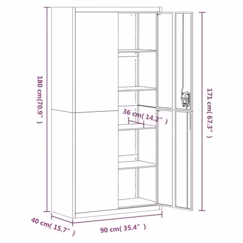 vidaXL Industrial Style Locking File Cabinet in Anthracite Steel, H 180 x W 90 x D 40 cm – 3