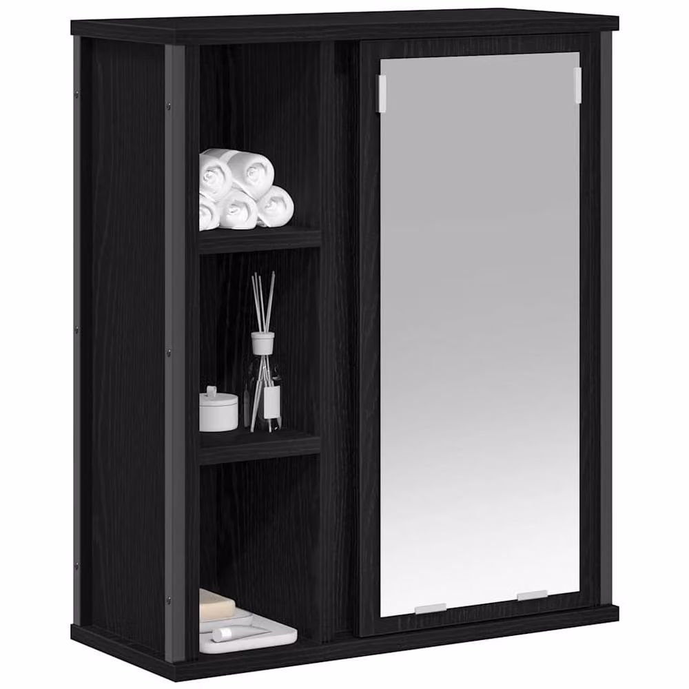 Berkfield Home Black Oak Bathroom Wall Cabinet with Mirror and Internal Shelves, W/D/H: 50 x 21 x 60 cm – 4