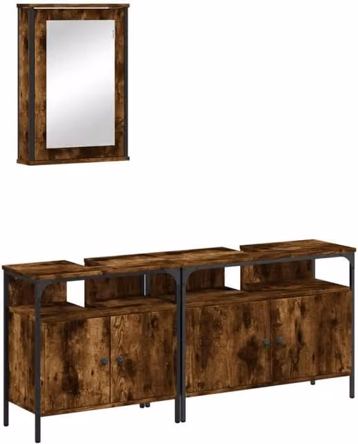 Berkfield Home 3 Piece Industrial Bathroom Furniture Set in Smoked Oak Brown