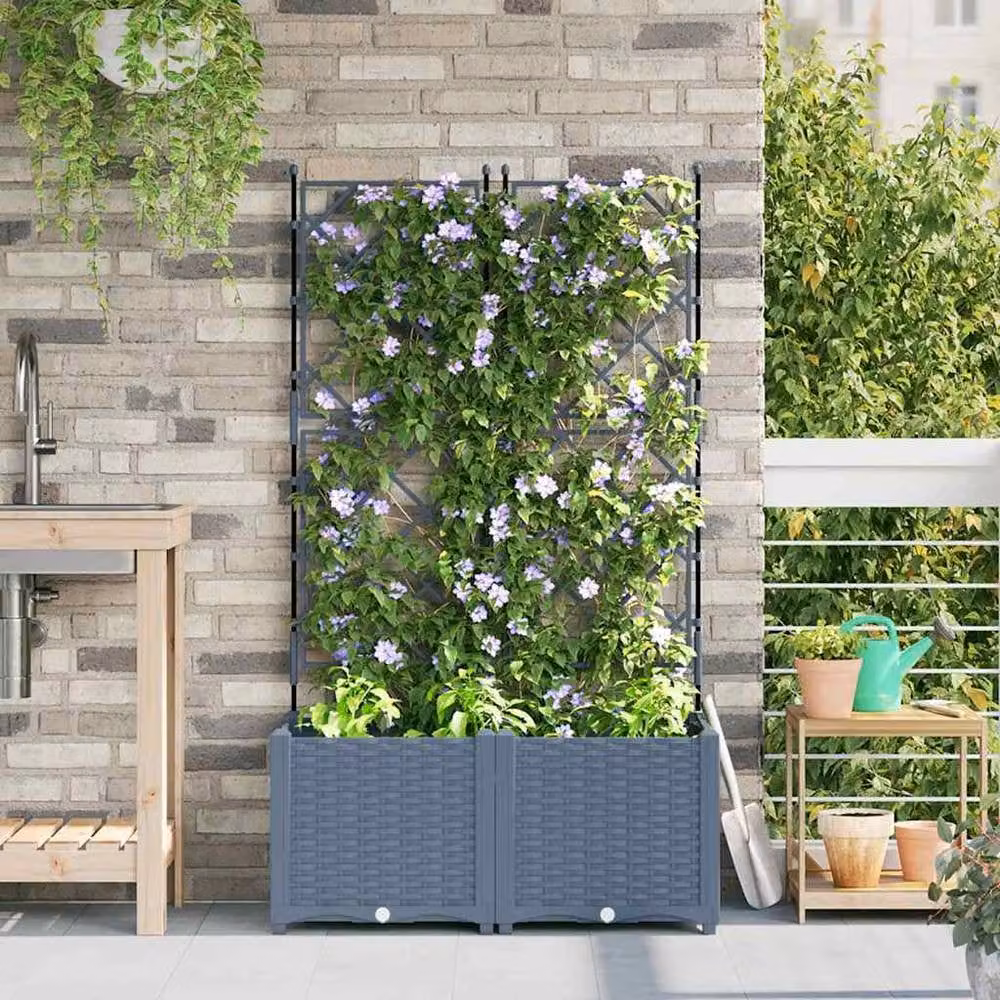 Berkfield Home Garden Planter with Trellis, 2 Pieces, Grey, W: 80 cm, D: 40 cm, H: 143 cm – 2