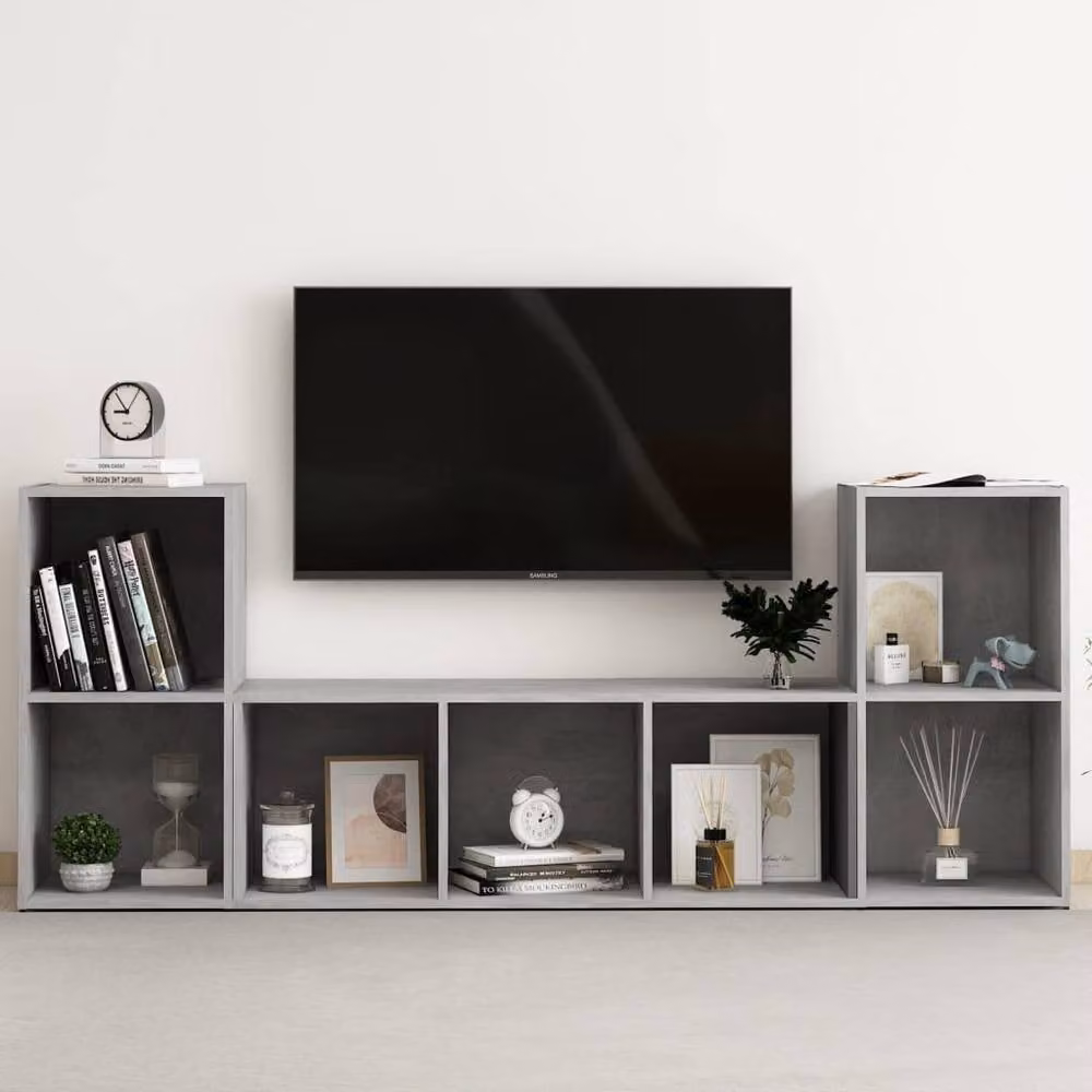 Berkfield Home Classic 3 Piece TV Cabinet Set in Concrete Grey Matt MDF – 2