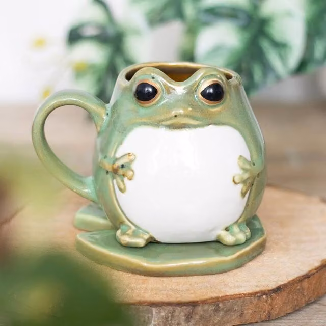 Uniqueful Ceramic Frog Shaped Mug and Lily Pad Saucer in Green, 1000 ml – 1