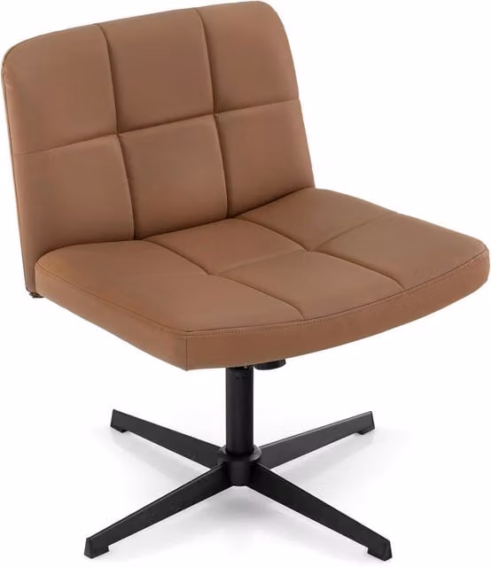 Gymax Brown Upholstered Swivel Office and Vanity Chair with Adjustable Height