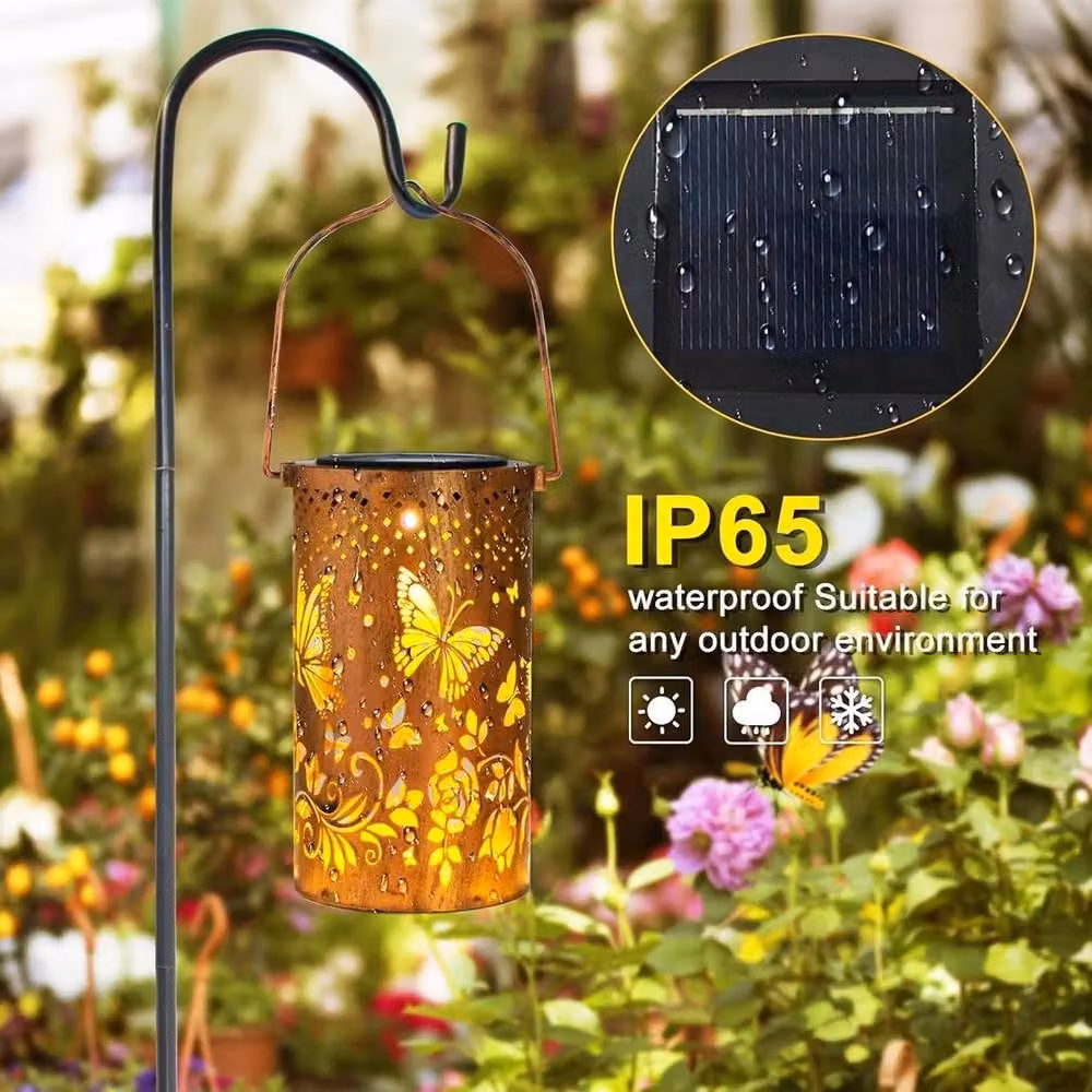 NESTLUNE Butterfly Solar Garden Lanterns in Brown with Warm White Light – 4