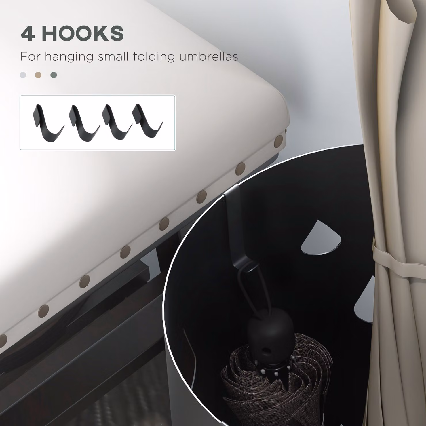 HOMCOM Circular Umbrella Stand with Hooks and Removable Water Tray, Dark Grey – 6