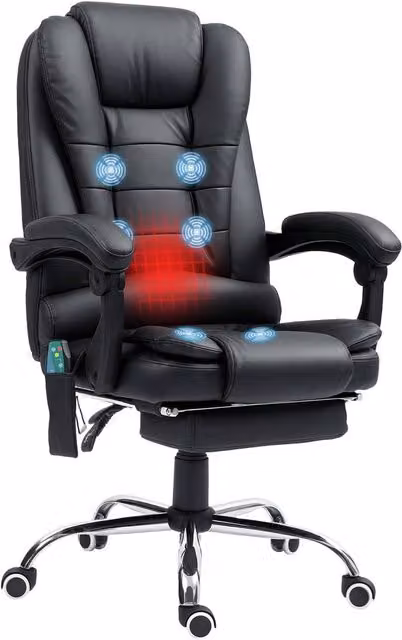 Rolipo Black Synthetic Leather Heated 6-Point Massage Reclining Executive Office Chair with Footrest and Headrest