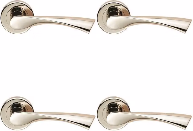 Loops 4 Pair Angular Twisted Handle on Round Rose Concealed Fix in Polished Nickel Silver