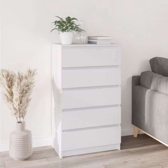 Berkfield Home White Drawer Cabinet in Engineered Wood W/D/H: 60 x 36 x 103 cm