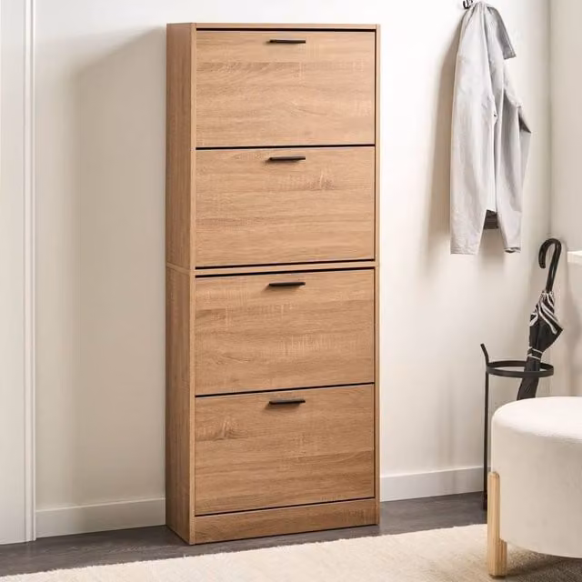 Wyld and Coco Scandinavian Style Shoe Storage Cabinet in Brown with Tilting Compartments, W/D/H: 150 x 60 x 24 cm – 1
