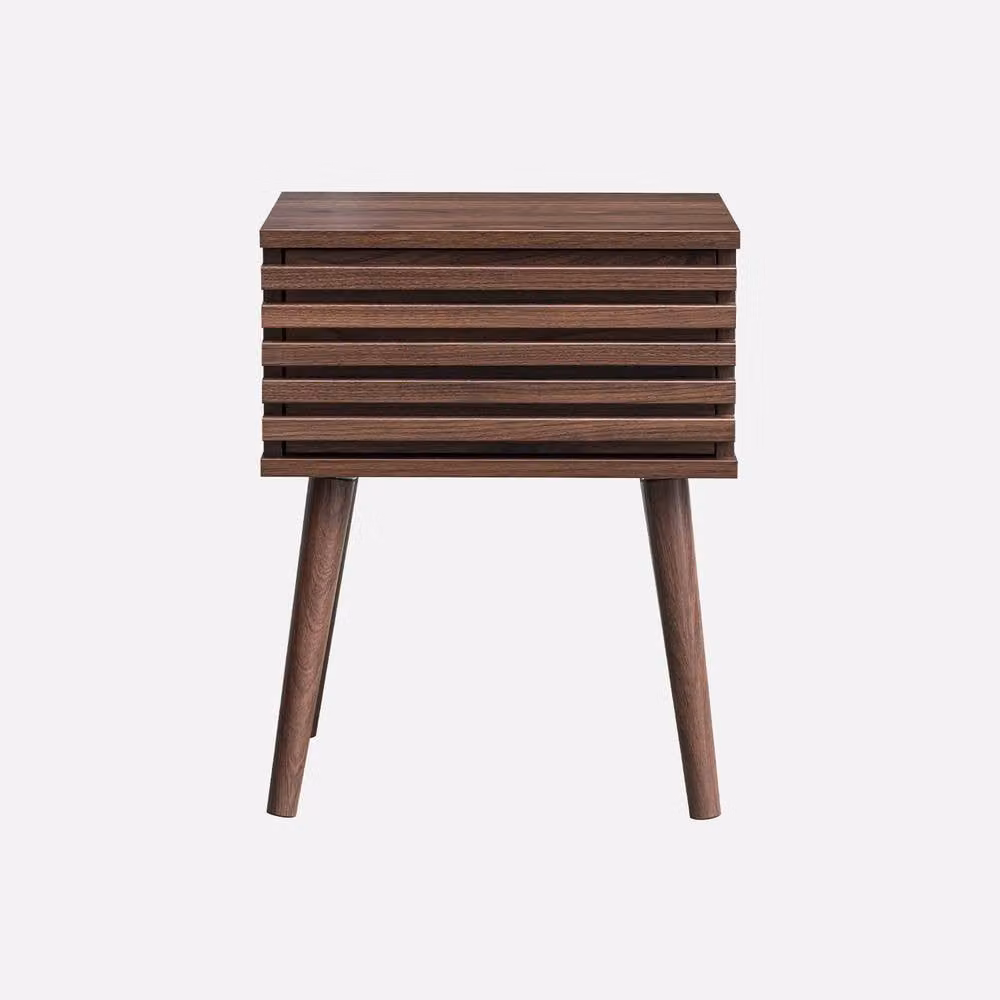 sweeek Scandi-style Bedside Table with Grooved Wooden Effect in Dark Brown, W/D/H: 40.0 x 29.0 x 50.5 cm – 2