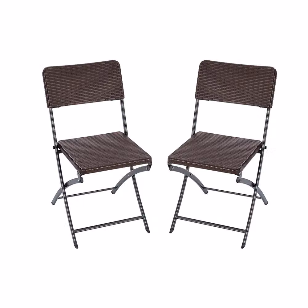 Living and Home Set of 2 Brown Rattan Plastic Folding Outdoor Chairs – 2