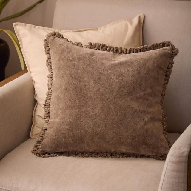 Yard Bertie Square Cotton Velvet Cushion in Brown, W/D/H: 45 x 45 x 45 cm