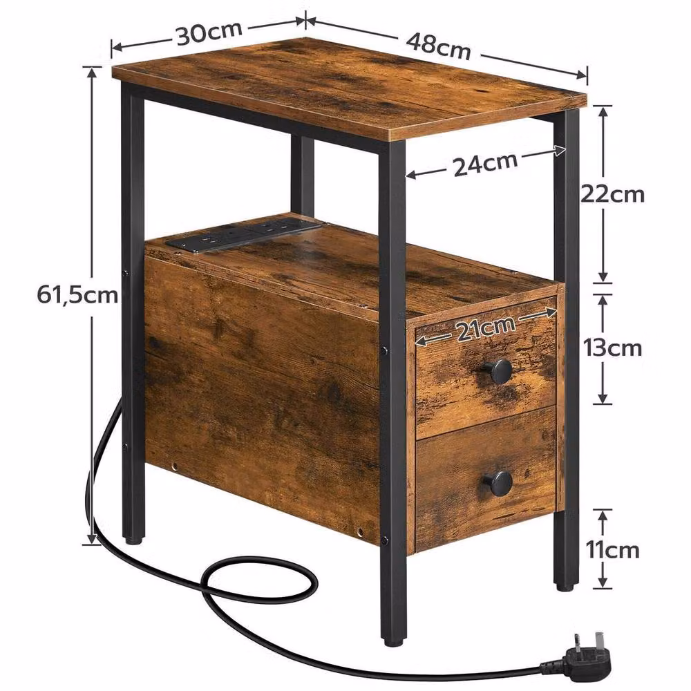 FLAVORA Narrow Charging Station Bedside Nightstand Side Table in Brown – 2