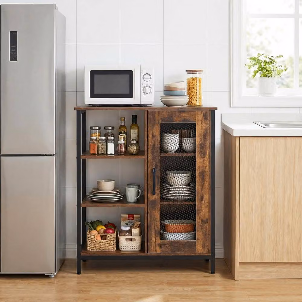 Gymax Modern Brown Sideboard Storage Cabinet with Adjustable Shelves – 4