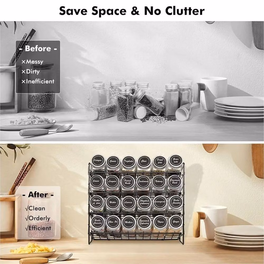 KORVIXA 4 Tier Wall Mounted Metal Spice and Herb Jar Rack in Black, W/H: 100 x 100 cm – 5