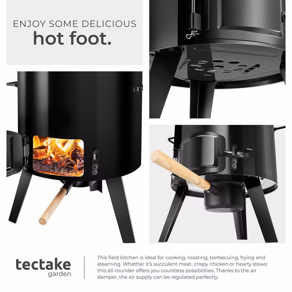tectake Field Kitchen Rocket 17 L 5-in-1 Black Enamelled Steel Outdoor Cooking Station with Accessories and Thermometer W/D/H: 90.0 x 48.0 x 47.0 cm – 8