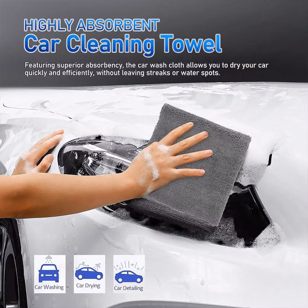 Ventryn 2x Large Grey Microfibre Car Drying Towels, Absorbent Edgeless Cloths – 2