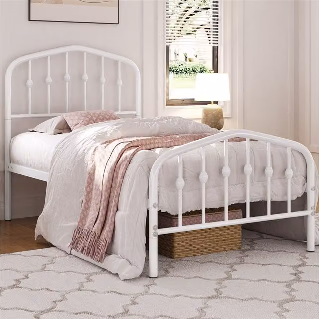 Yaheetech Antique White Metal Bed Frame, W/D/H: 90 x 200 cm