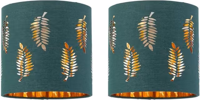 First Choice Lighting Set of 2 Fern Dark Green Fabric Table Lamp Shades, Round, E14, Diameter: 15.5 cm