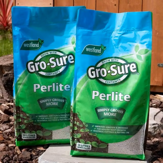 Gro-Sure Perlite Peat-Free Compost Additive for Root Aeration, 2 x 10 Litre, Brown