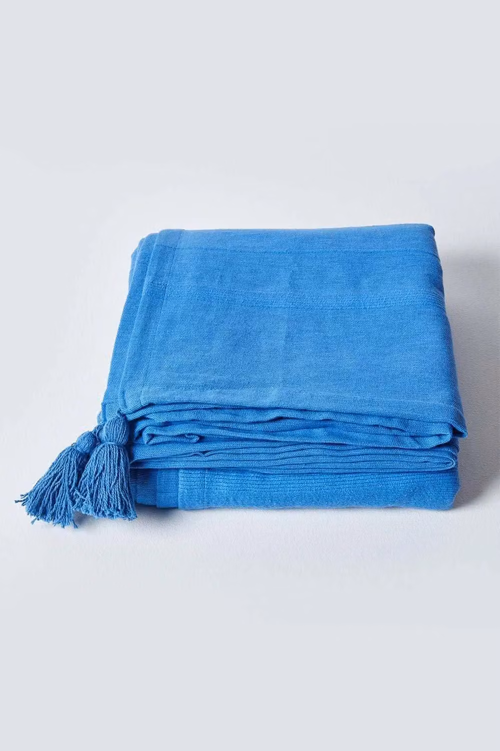 Homescapes Cotton Rajput Ribbed Throw in Blue, W: 360 cm, H: 255 cm – 2