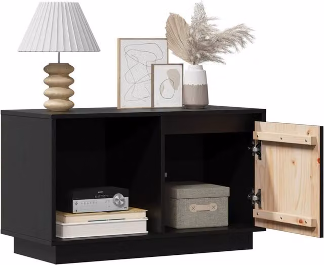 Berkfield Home Black Solid Wood Pine TV Cabinet W/D/H: 74 x 35 x 44 cm