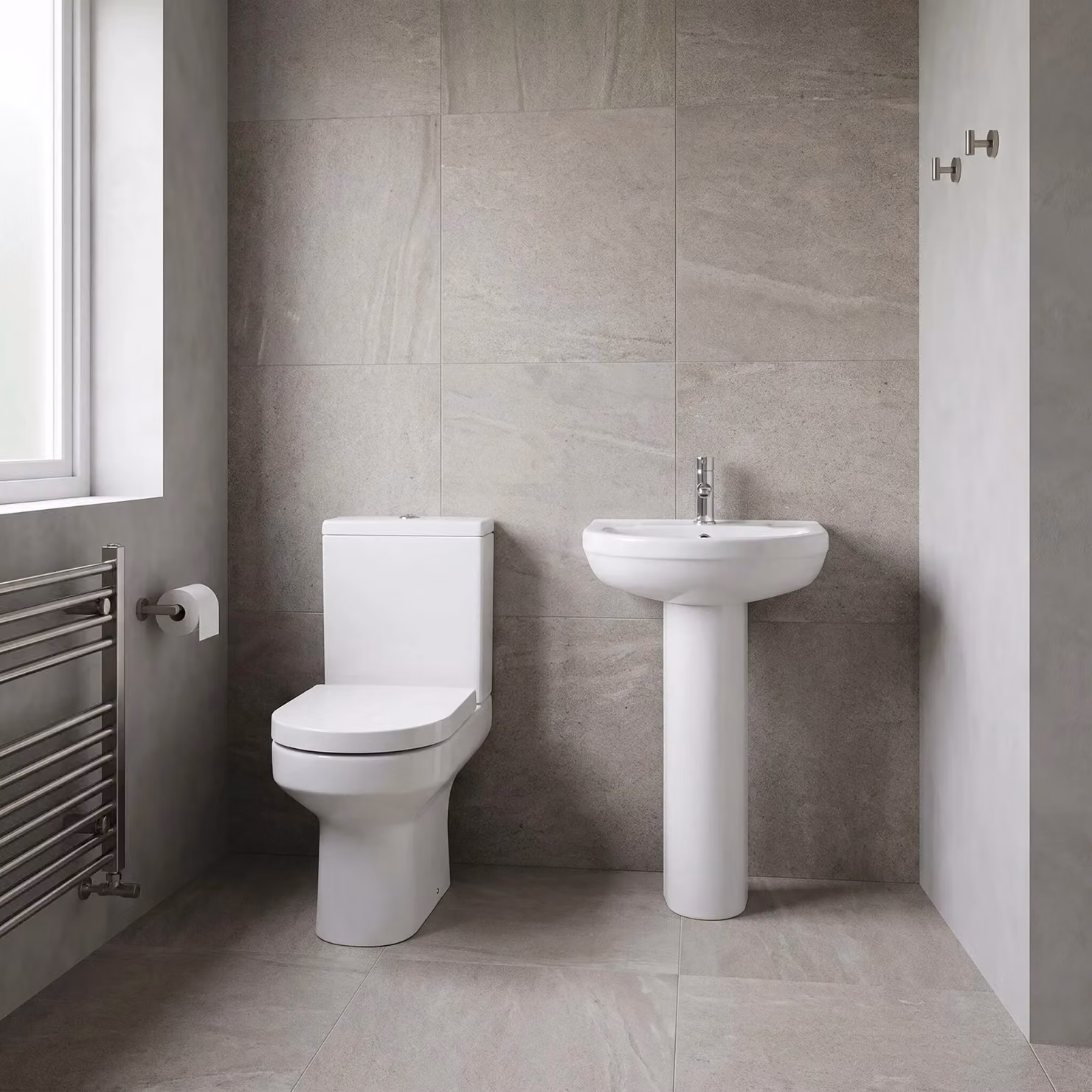 Balterley Vision Ceramic Toilet with Soft-Close Seat and 500mm Basin Pedestal in White – 2