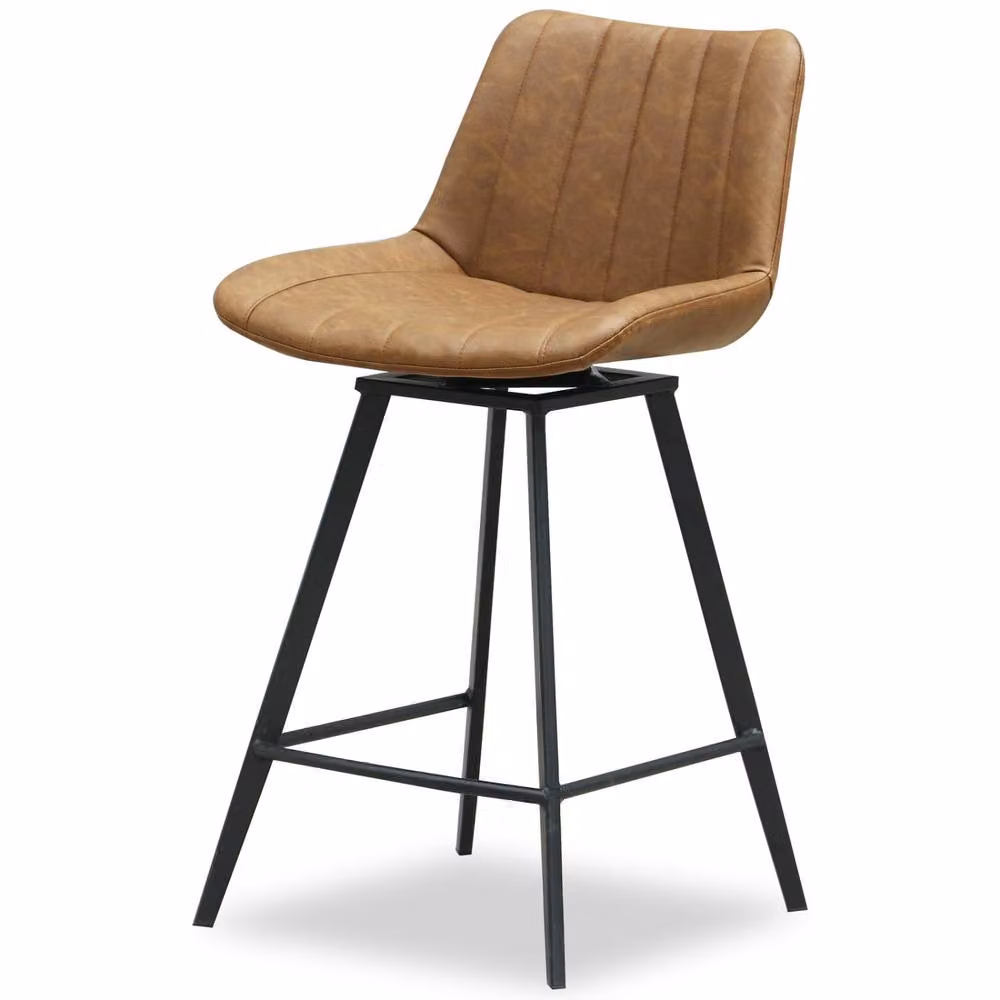 Wyld Haus Brescia Vintage Tan Faux Leather Swivel Bar Stool with Black Metal Legs in Brown – 2