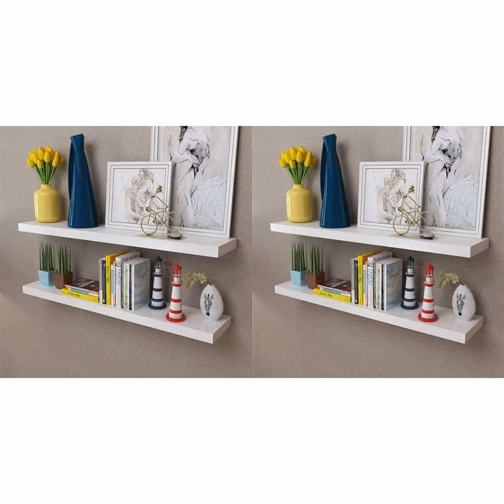 Berkfield Home Wall Mounted Shelves, 4 Piece Set, White, Width: 100 cm – 2