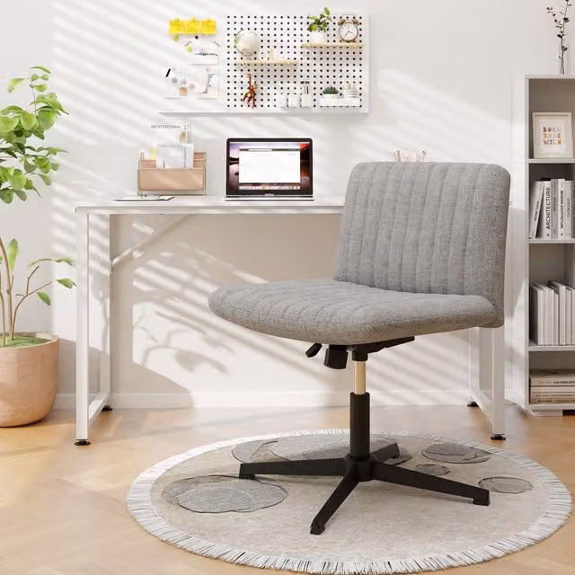 Costway Grey Fabric Criss Cross Legged Task Chair for Home Office