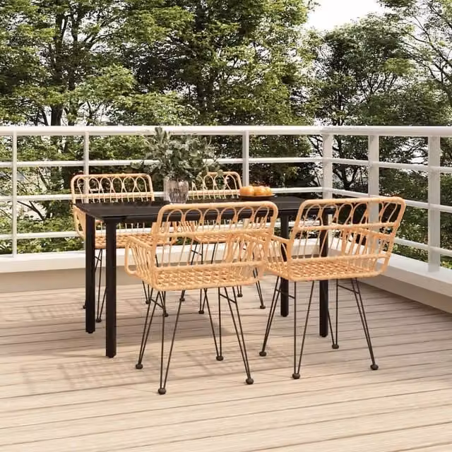 Berkfield Home 5 Piece Brown Poly Rattan Garden Dining Set with Glass Top and Powder Coated Steel Frame – 1