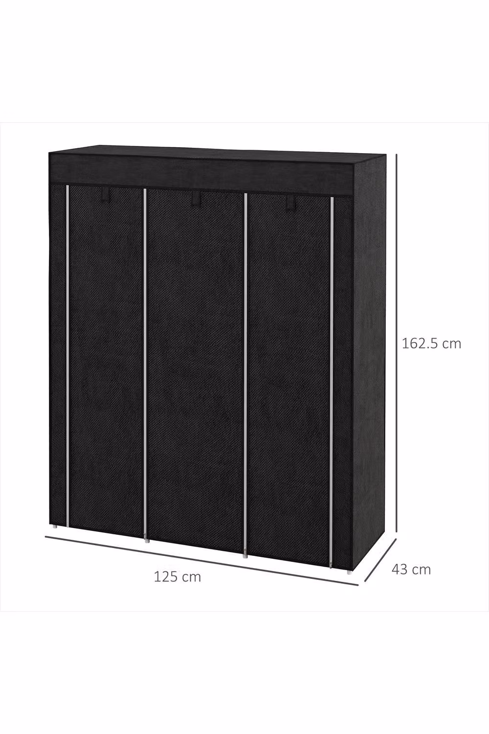 ERGOVEXA Black Fabric Wardrobe with Roll Shutter, Hanging Rod and Internal Shelves, H: 162.5 x W: 125 x D: 43 cm – 2