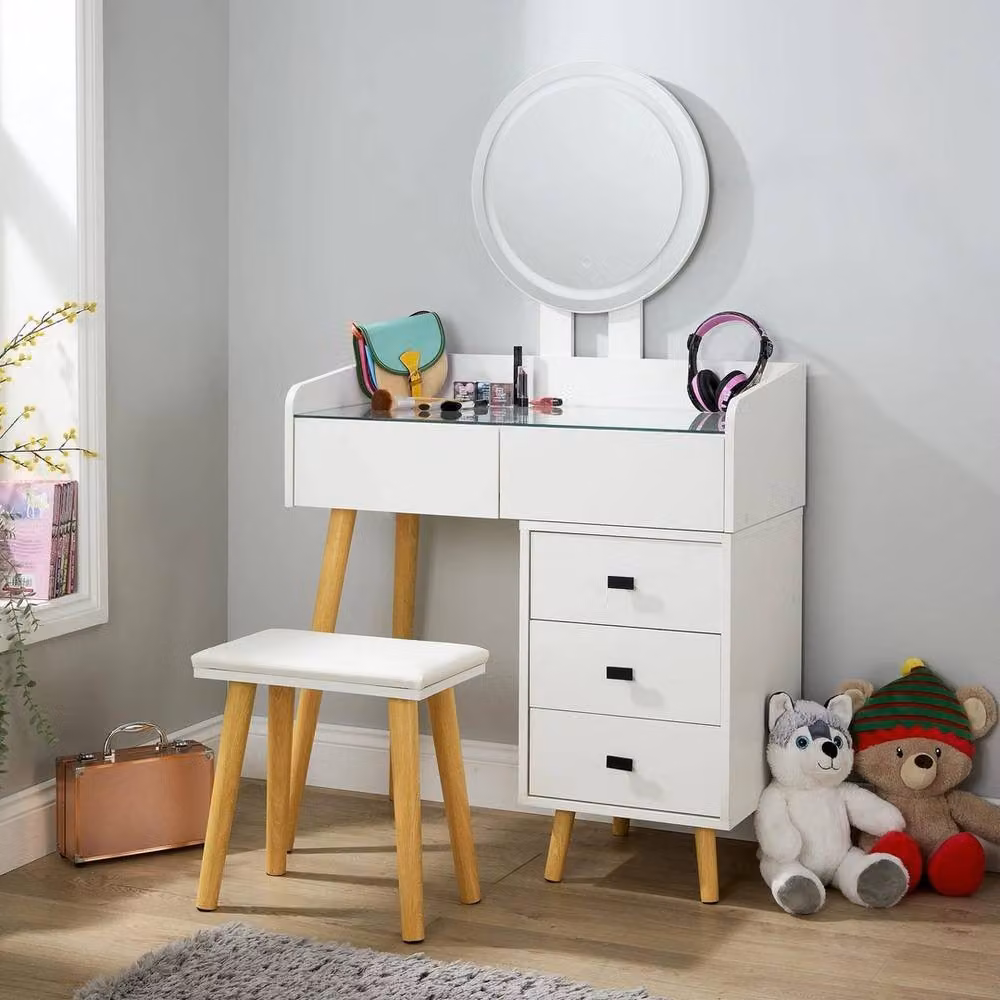 FORGEVIO 5 Drawer Dressing Table Vanity Desk with Integrated LED Hollywood Mirror in White – 2