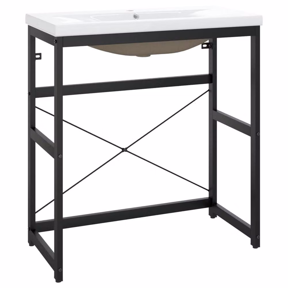Berkfield Home Elegant Industrial Bathroom Washbasin Frame with Built-in Basin in Matt Black Iron – 2