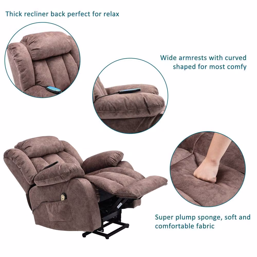 Merax Power Lift Recliner Chair with 8-Point Vibration Massage and Lumbar Heat in Brown Microfibre Fabric – 6