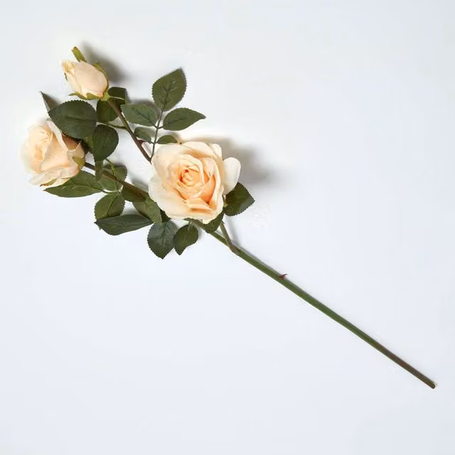 Homescapes Peach Rose Single Stem Spray, Orange and Green, Height: 84 cm