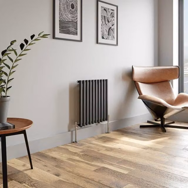 Temprazo Vertical Oval Tube Double Panel Designer Radiator in Anthracite Grey, H: 1600 mm, W: 360 mm, D: 55 mm