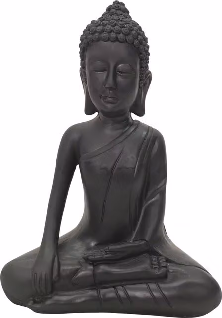 Samuel Alexander Meditating Buddha Sculpture in Black Resin for Tabletop or Patio Decoration