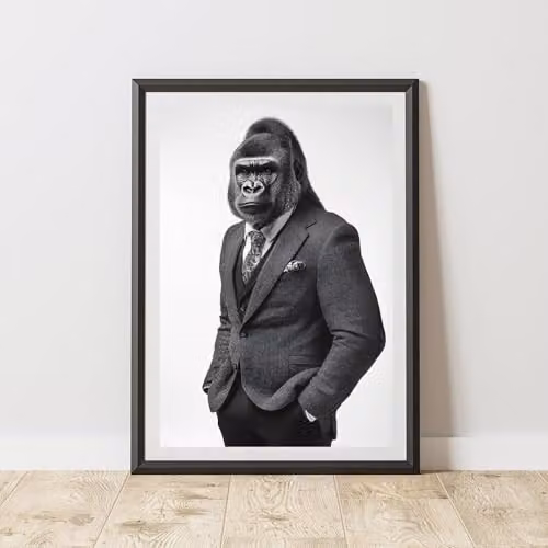 60 Second Makeover Gorilla Wearing A Suit Paper Poster, Multicolour, A4