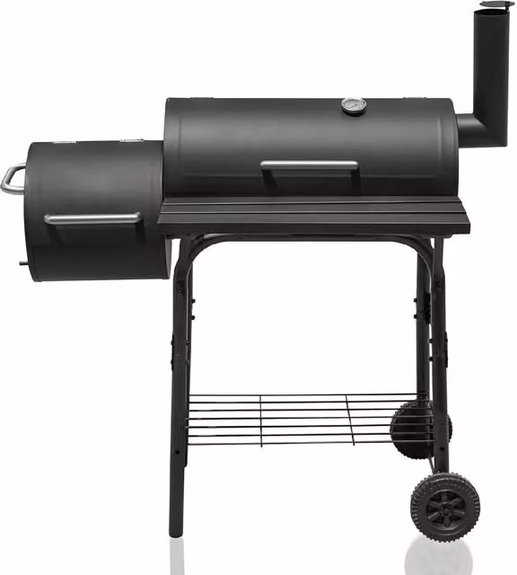 Alivio Large Black Charcoal BBQ Grill with Offset Smoker, Warming Rack and Thermometer