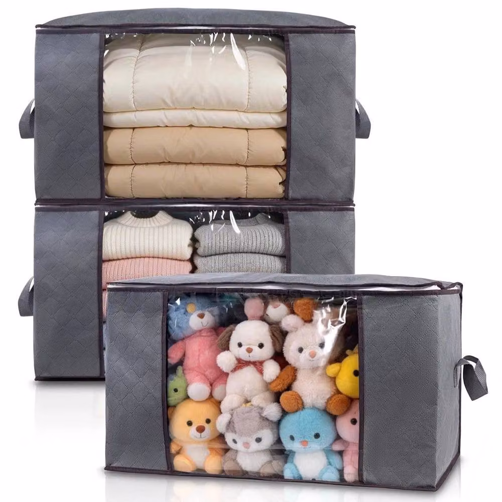 VOGREX 3 Pack 90L Large Capacity Clothes Storage Bags in Grey – 4