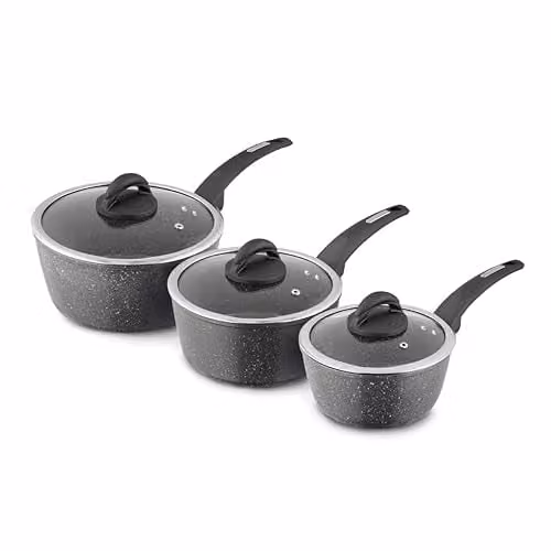 Tower Cerastone 3 Piece Saucepan Set with Lids, Grey – 1