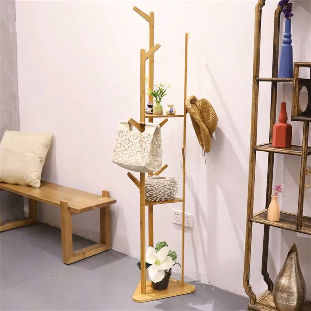 NESTLUNE Brown Wooden Clothes Rail and Hat Stand with Distributed Point Hooks – 2