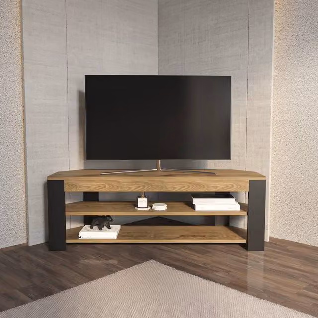 Decorotika Rita Minimalist Corner TV Unit in Brown, W: 120 cm, D: 42 cm – 1