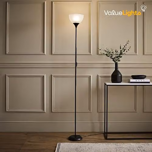ValueLights Dalby Modern Copper and Black Uplighter Floor Lamp with White Glass Shade – 2