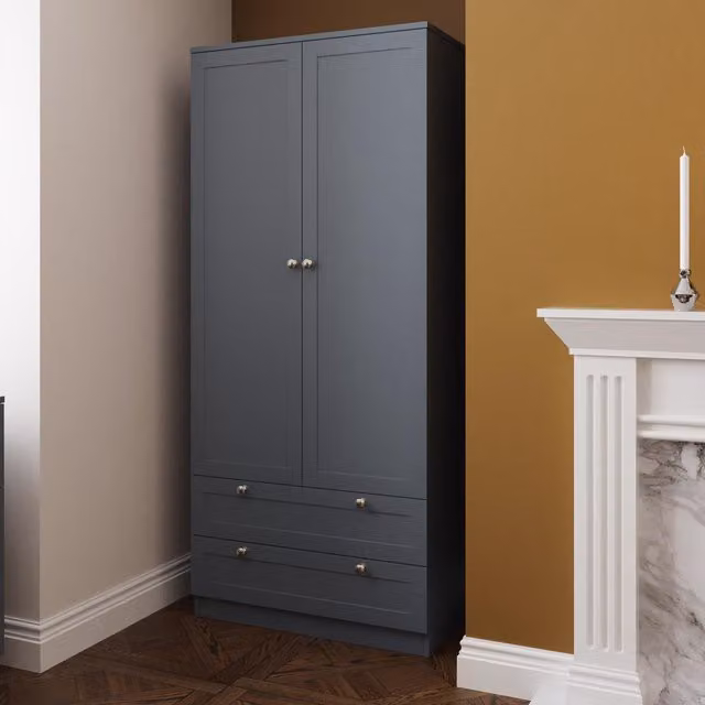 FWStyle Artus Modern 2 Door 2 Drawer Wardrobe in Matt Dark Grey with Panelled Design