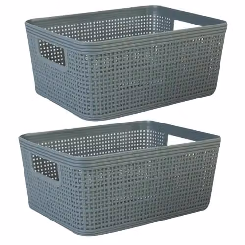 VFM e-Store Basketweave Storage Baskets, 2 Pack, Green, W: 24 cm, H: 11 cm, D: 11 cm