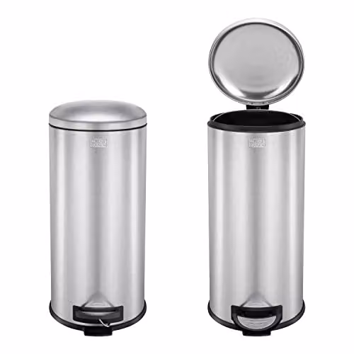 Black+Decker 30 Litre Stainless Steel Dome Kitchen Pedal Bin with Soft Close Lid and Removable Inner Bucket in Silver – 3